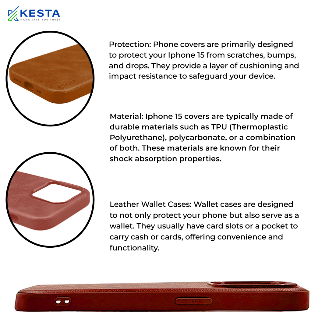 iPhone 15 Cover - Brave Brown Leather Case (Waterproof & Dustproof)
